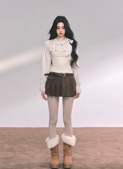 Fake Two-piece Lace Knitted Shirt DIA0657