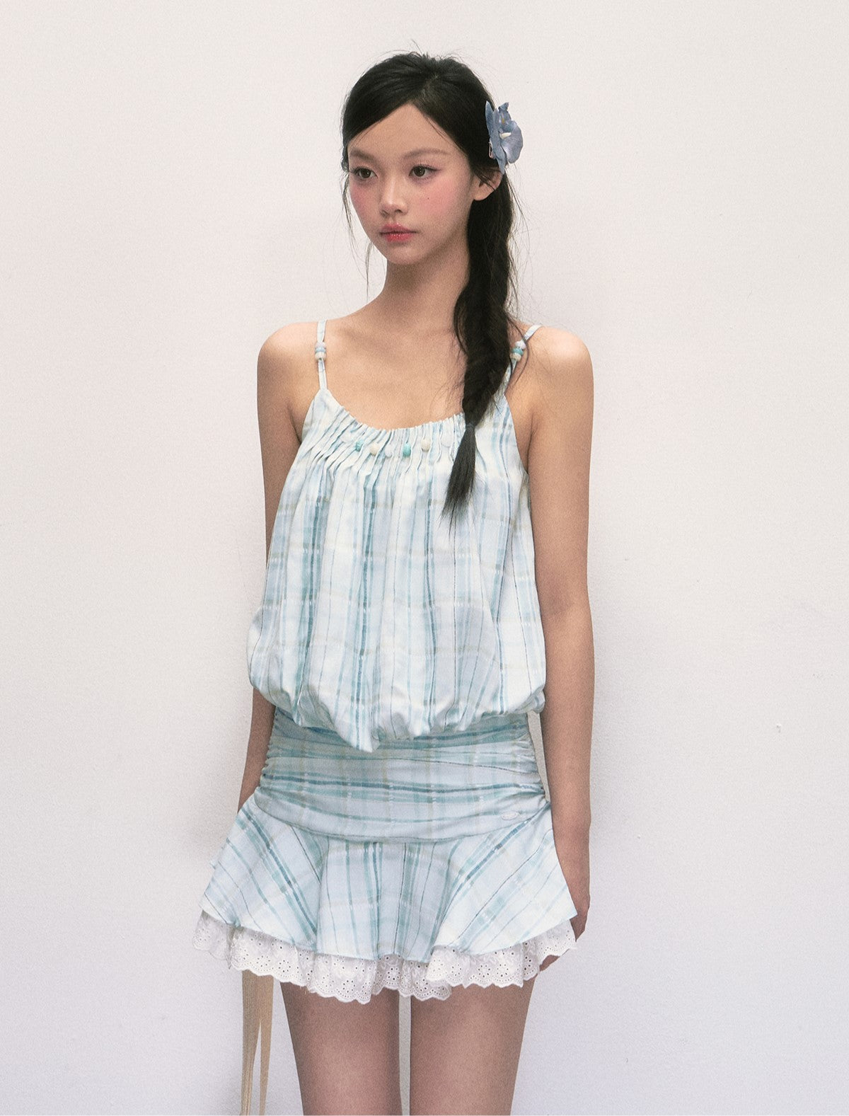 Beaded Plaid Suspender Dress WEE0004
