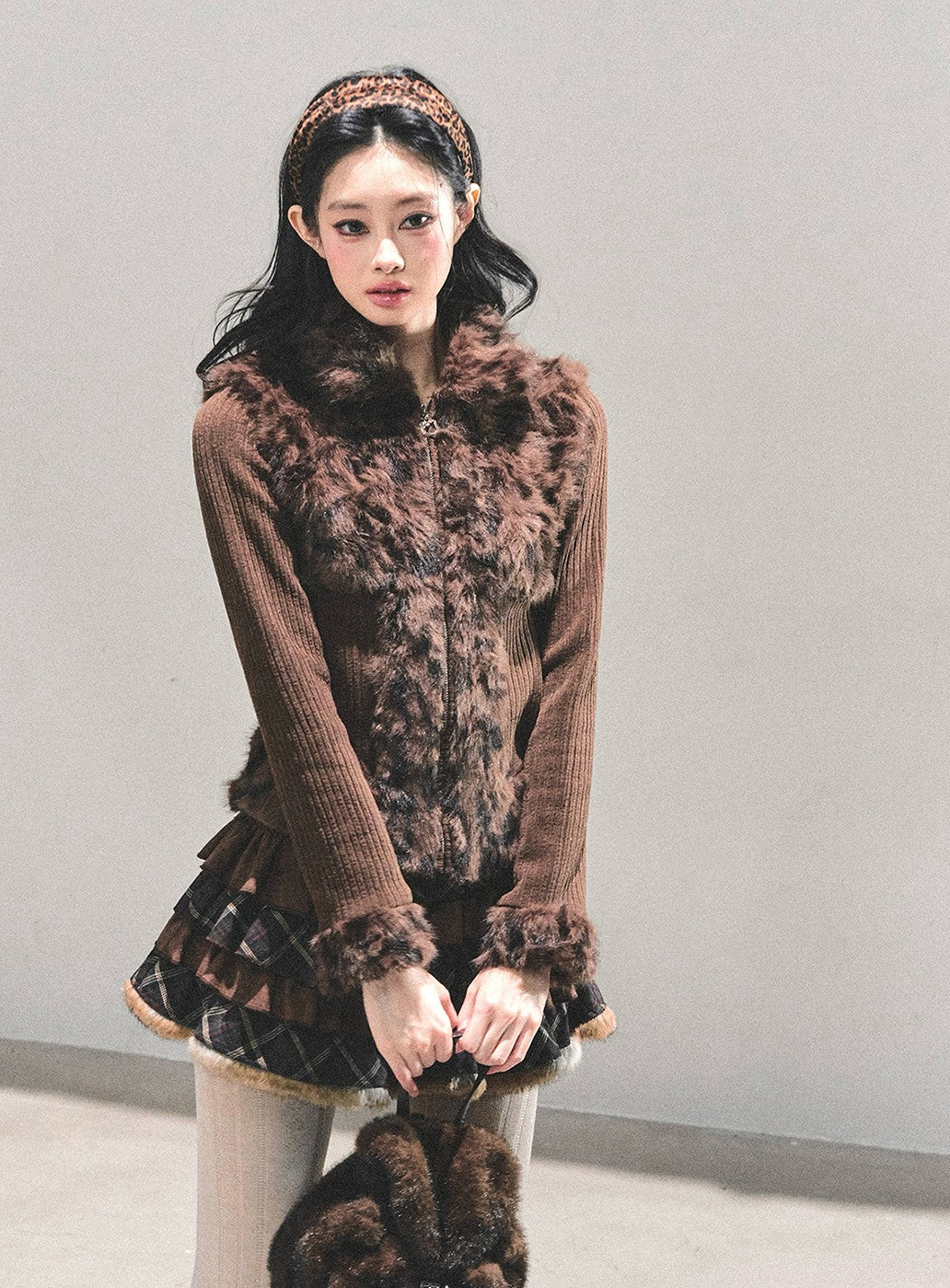 Leopard Print Plush Knitted Cardigan DIA0694