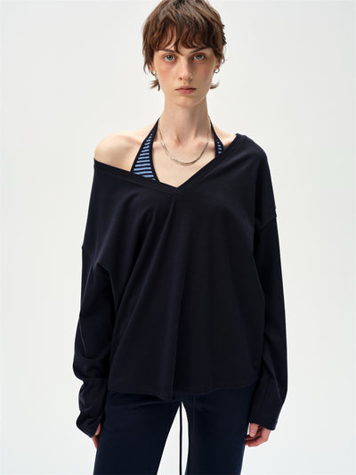 Lazy Off-shoulder Long-sleeved T-shirt CUR0250
