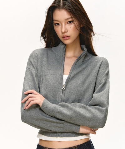 Stand Collar Zipper Knitted Short Cardigan ANA0096