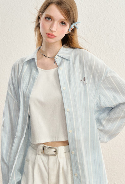 Striped Long Sleeves Back Slit Shirt SPE0062