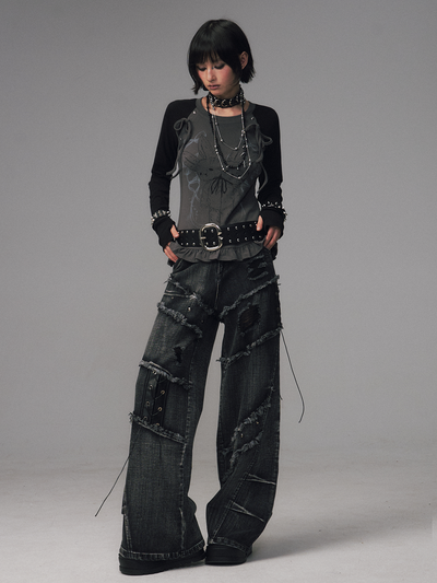 Street Punk Lace-up Studded Jeans FRU0124