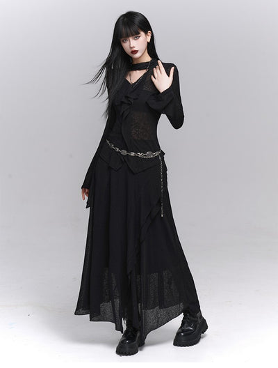 Simple High-End V-neck Top/Skirt LAD0222