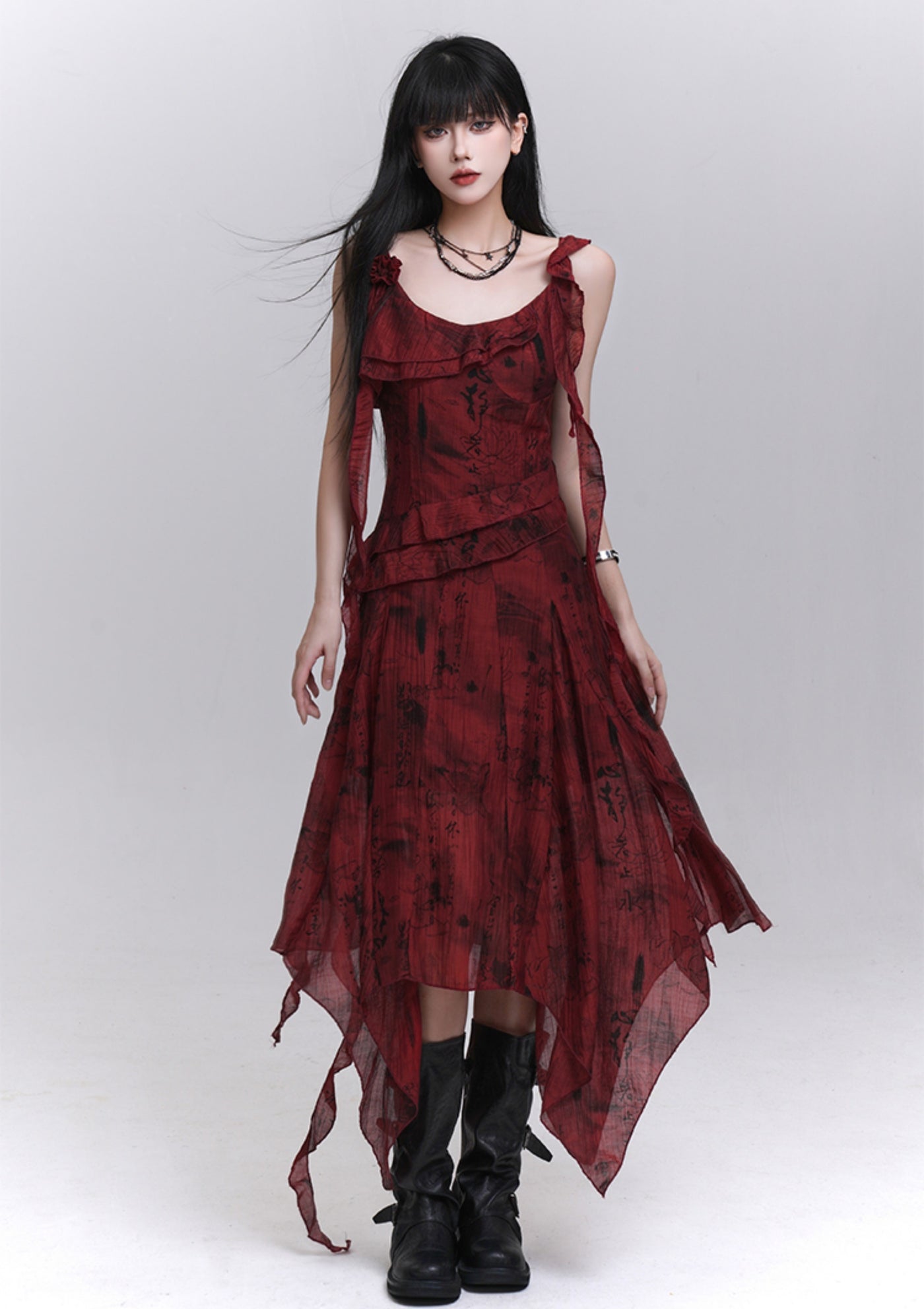 Red Niche Design Suspender Dress LAD0190