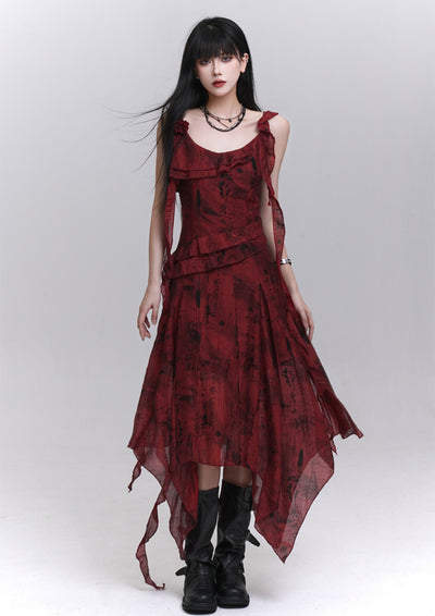 Red Niche Design Suspender Dress LAD0190