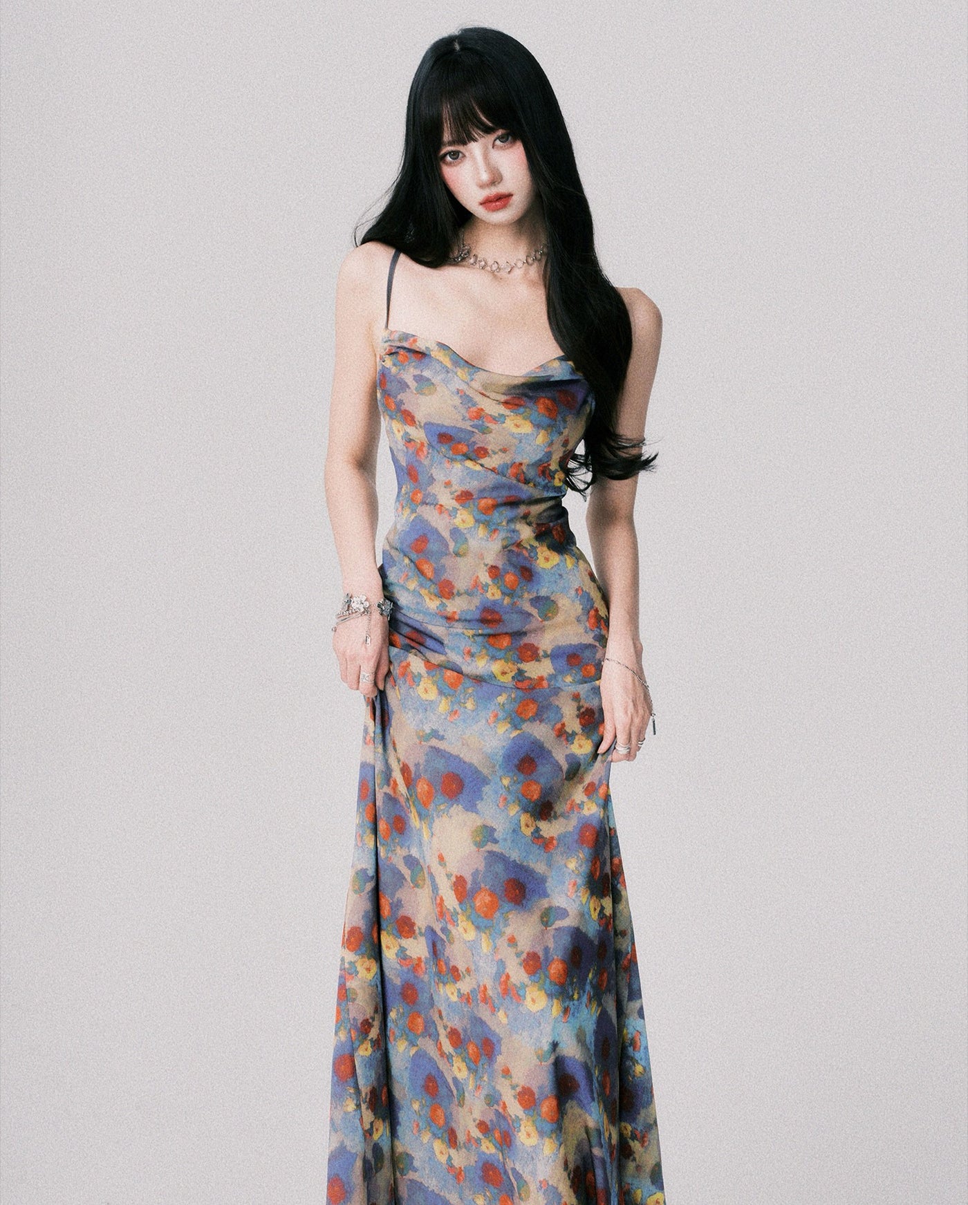 Floral Print Backless Long Dress LUL0154