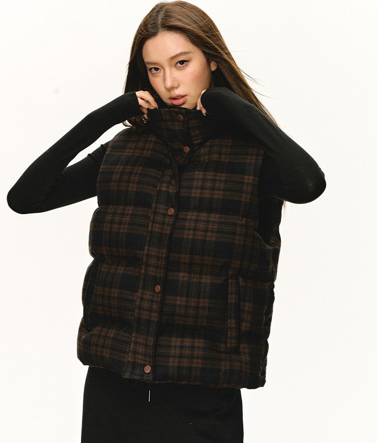 Retro Plaid Stand-up Collar Vest Jacket ANA0100