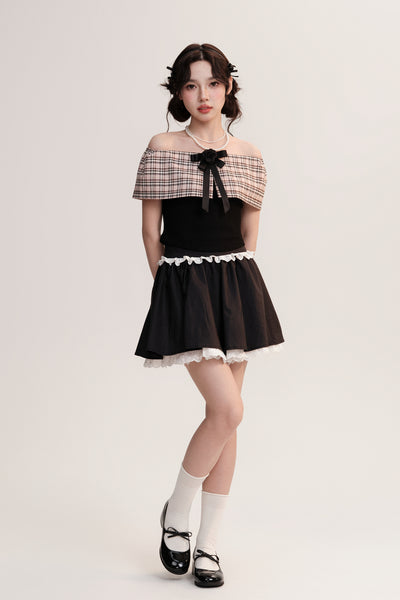 One-shoulder Spliced Shirt/Lace Skirt AOO0007