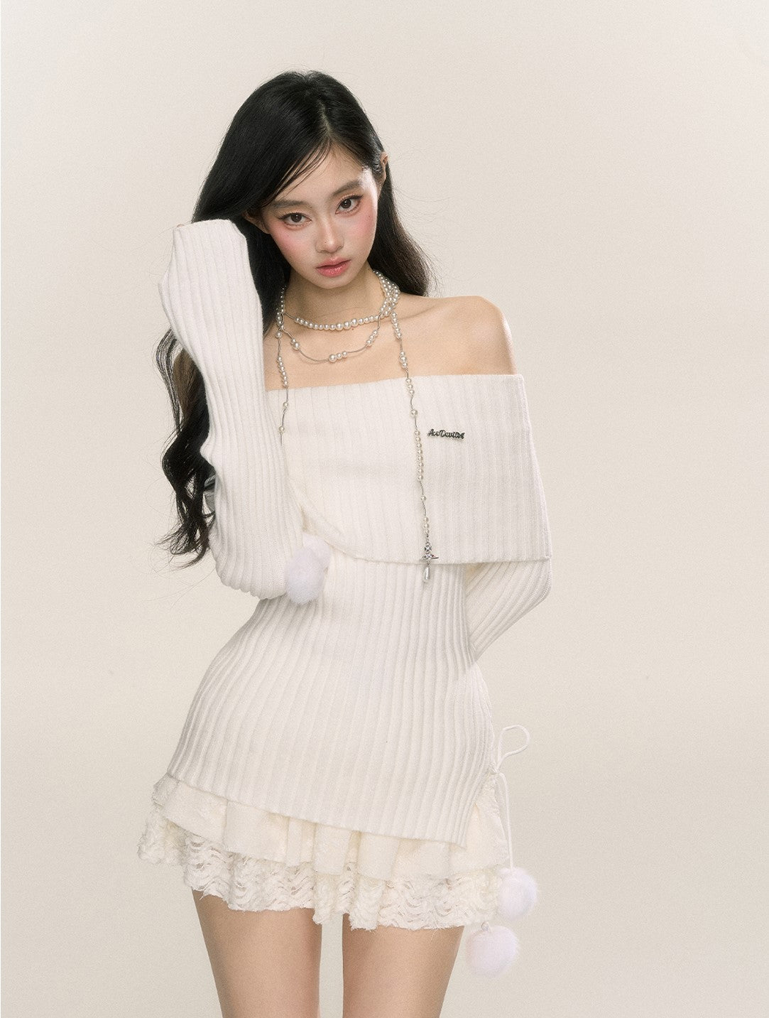 Moonlight Muse One Shoulder Long Sleeve Slim Knitted Sweater DIA0228