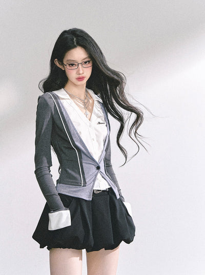 Fake Two-Piece V-neck Shirt DIA0543