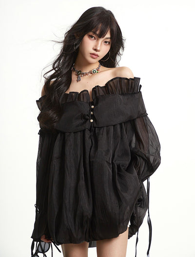 One-shoulder Ruffled Mesh Dress UNC0260