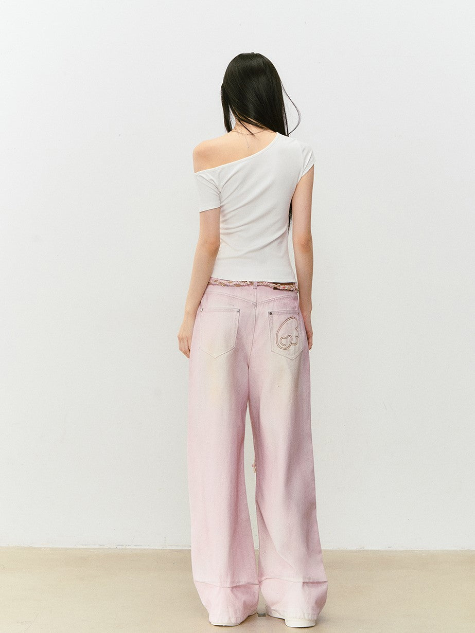 Washed Distressed Pink Jeans VIA0331