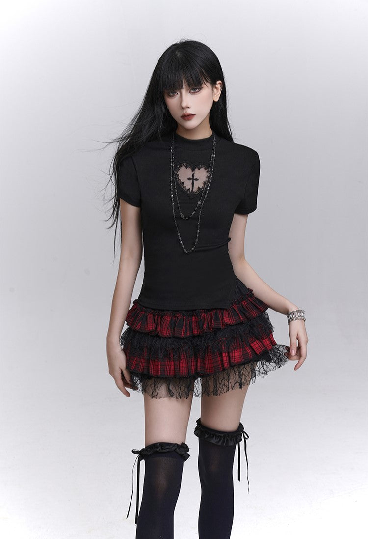 Puff Cake Plaid Miniskirt LAD0198