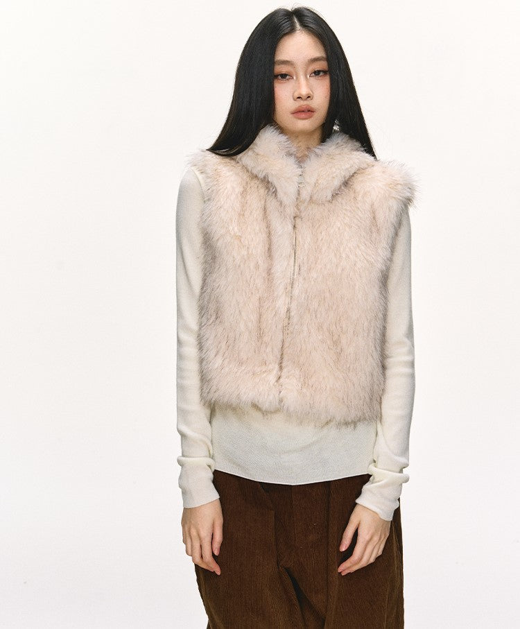 Eco-friendly Fur Hooded Short Vest Jacket ANA0101