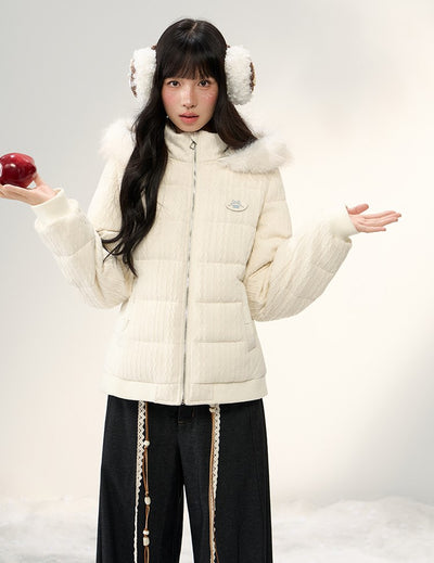 Cable Knit Patchwork Fur Collar Down Jacket NTO0249