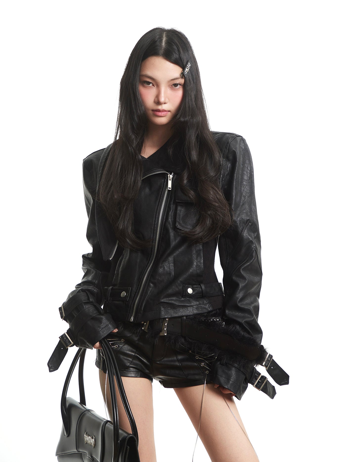 Black Punk High Street Leather Jacket UNC0310