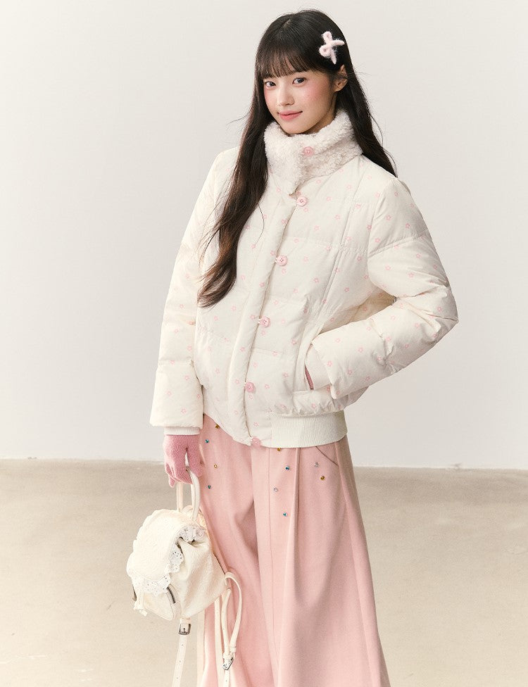 Floral Polka Dot Print Down Jacket NTO0241