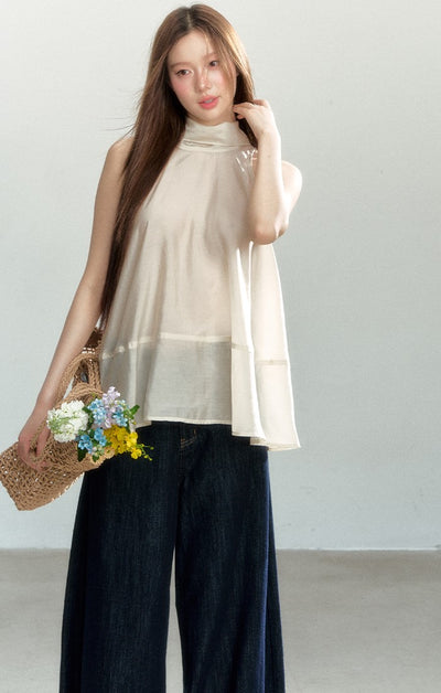 Beige Halter Sleeveless Top SHI0174