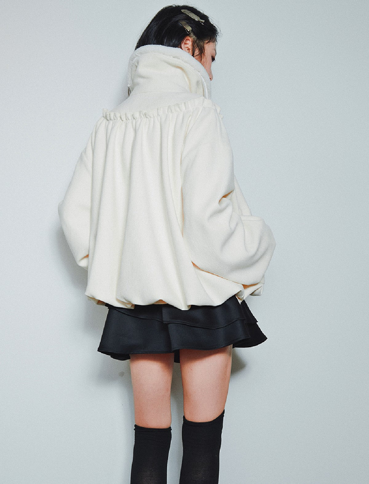 White Fur Collar Detachable Gathered Cloud Jacket SEL0003