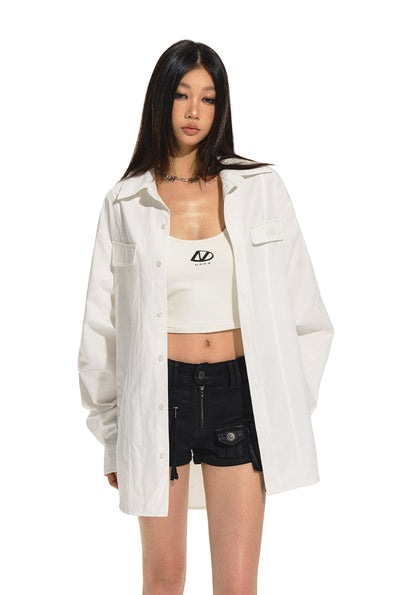 Classic Loose Silhouette Mid-length Lapel Long-sleeved White Shirt NOT0210