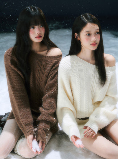 Off-shoulder Cable Knitted Dress WEE0102