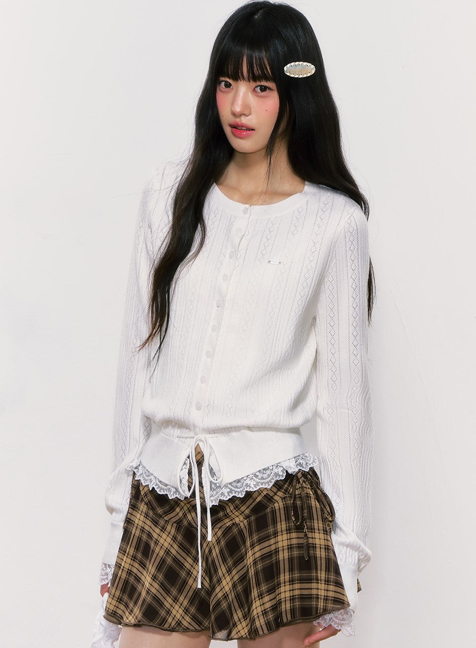 White Lace Hem Cardigan WEE0025