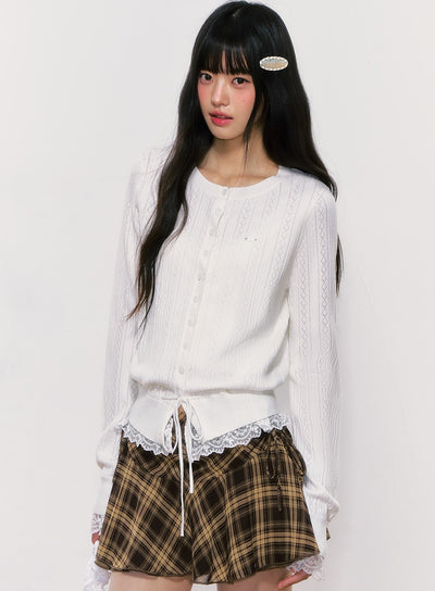 White Lace Hem Cardigan WEE0025
