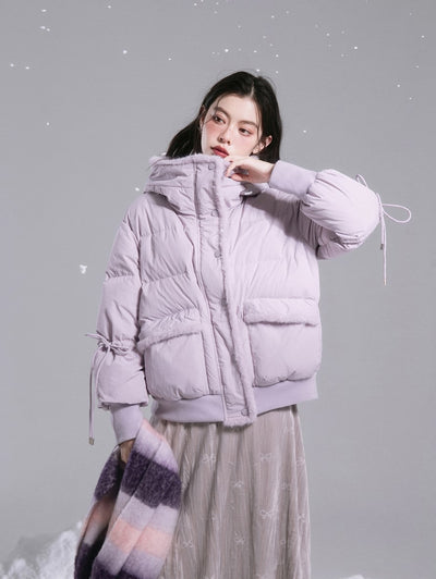 Taro Purple Hooded Fur Stripe Down Jacket COT0186