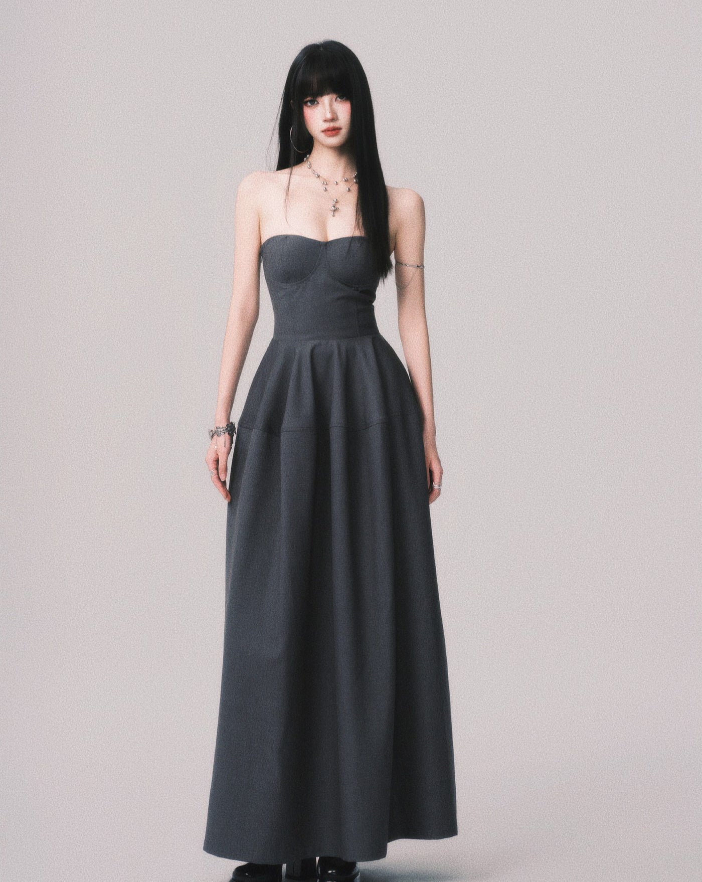 Slimming Puffy Long Tube Top Dress LUL0162