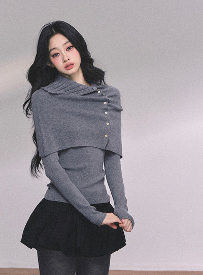 Long-sleeved Knitted Slimming Top+Shawl DIA0620