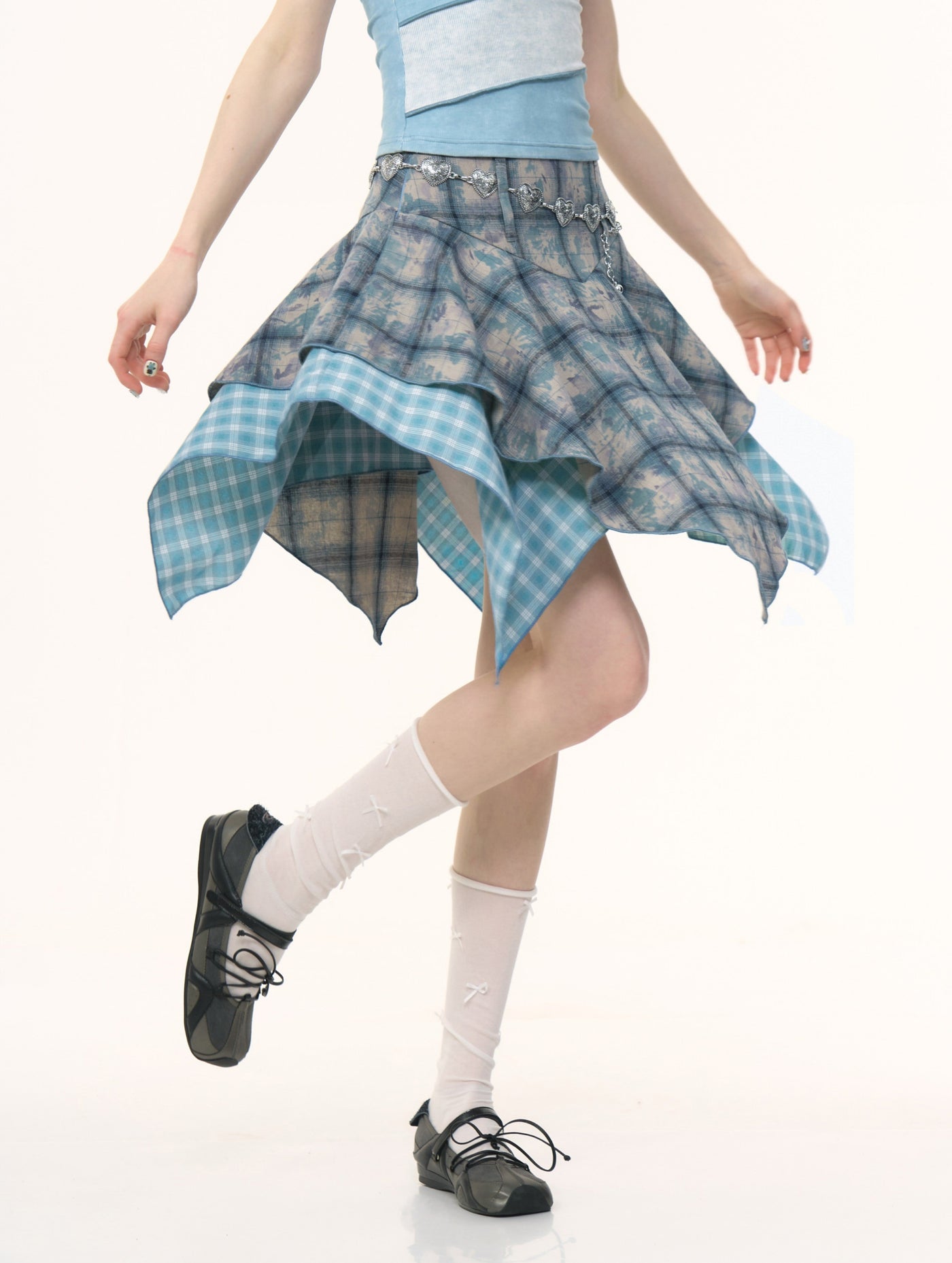 Irregular Tie-dyed Plaid Skirt ZIZ0258