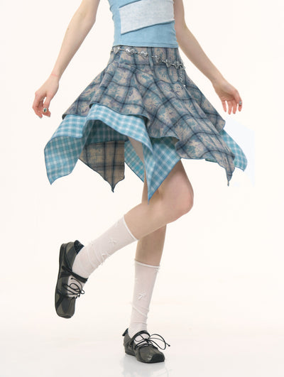 Irregular Tie-dyed Plaid Skirt ZIZ0258