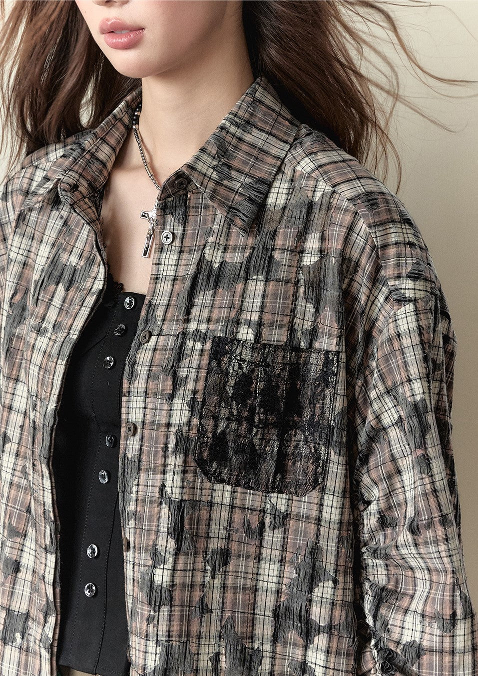 Loose Versatile Plaid Long-sleeved Shirt VIA0154