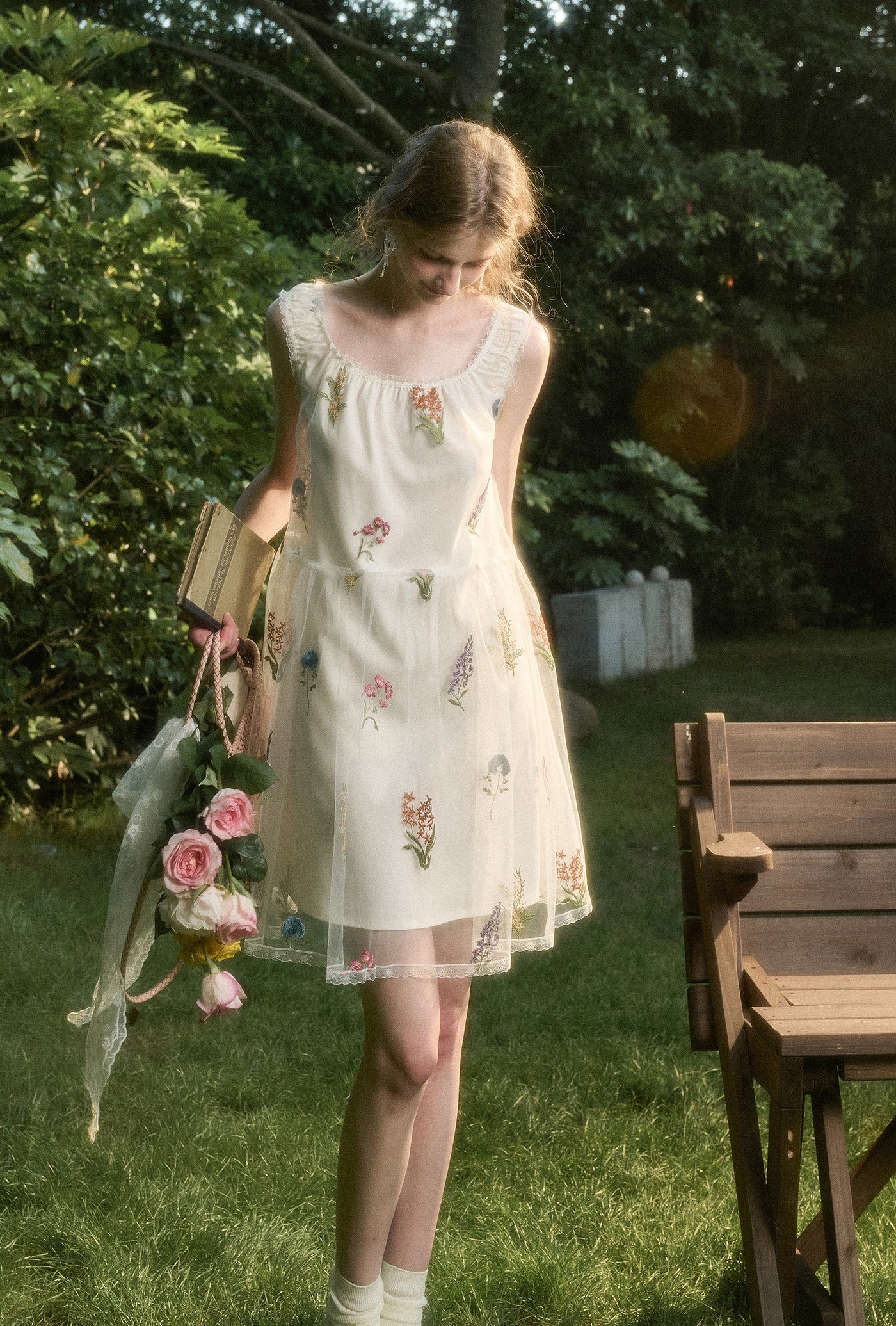 Tulle Flowing Flowers Embroidery Dress GRO0167