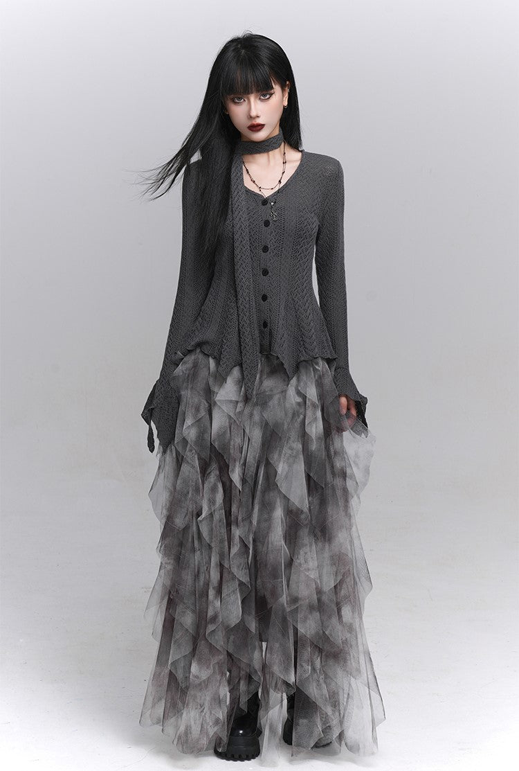 Irregular Mesh Cake Long Skirt LAD0223