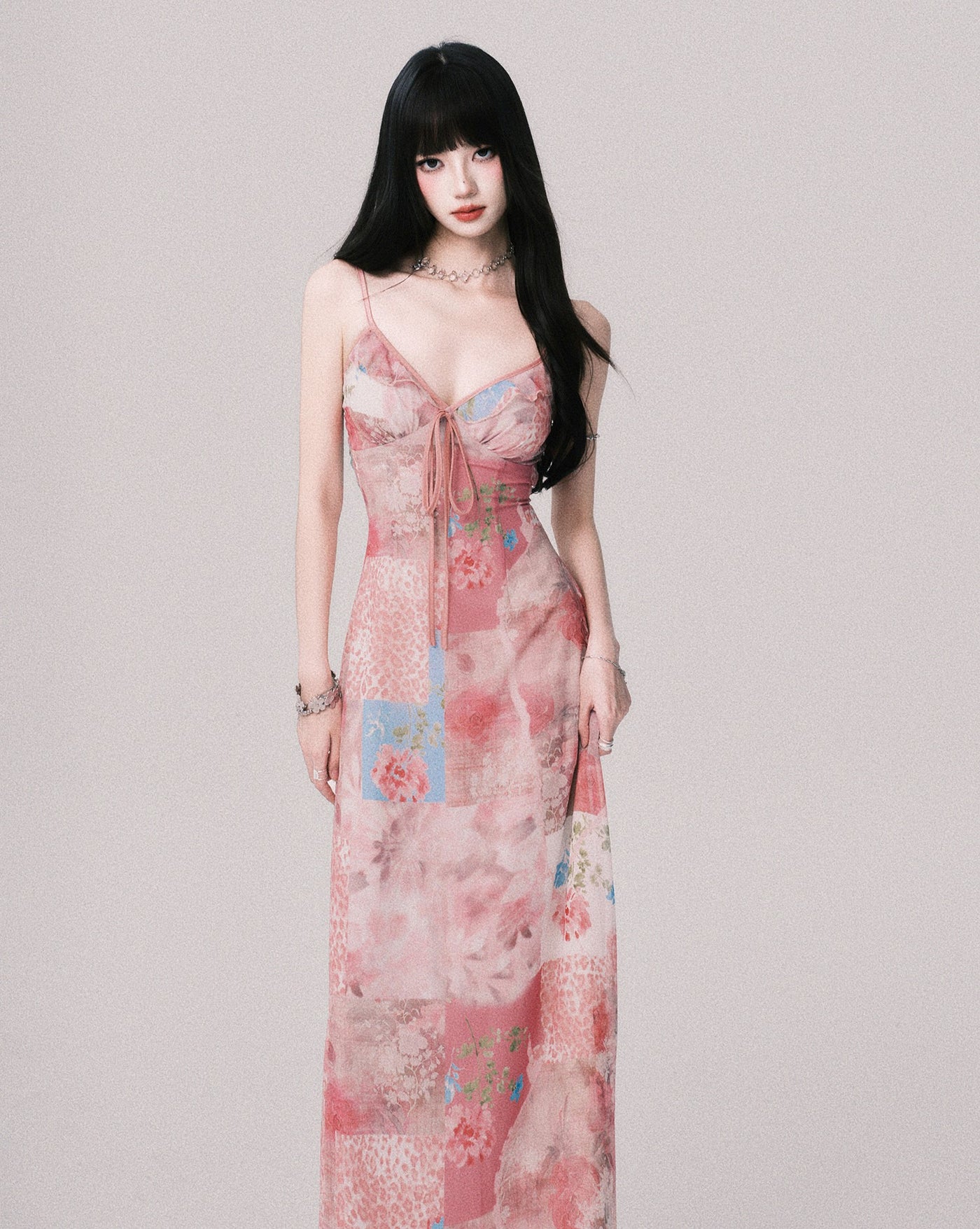 Flower V-neck Printed Suspender Dress LUL0147