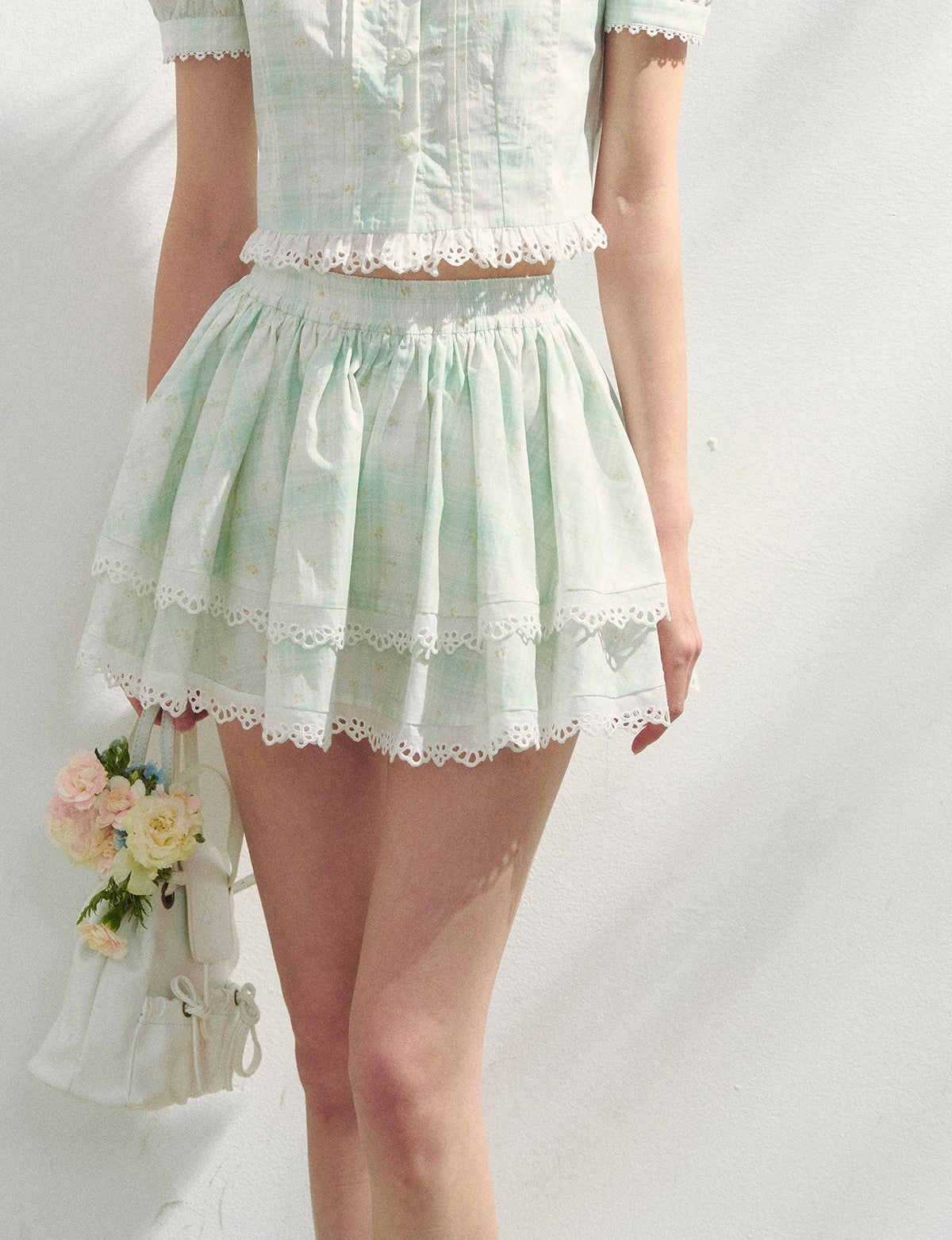 Plaid Floral Shirt/Cake Skirt SUN0148