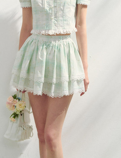 Plaid Floral Shirt/Cake Skirt SUN0148
