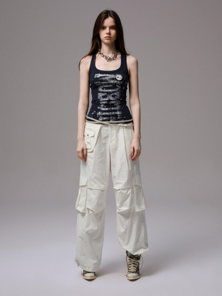 Letter Print I-shaped Sleeveless Top JIN0032
