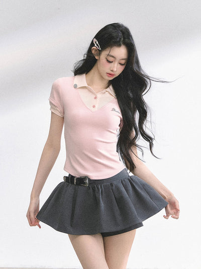 Fake Two-piece Short-sleeved T-shirt DIA0500