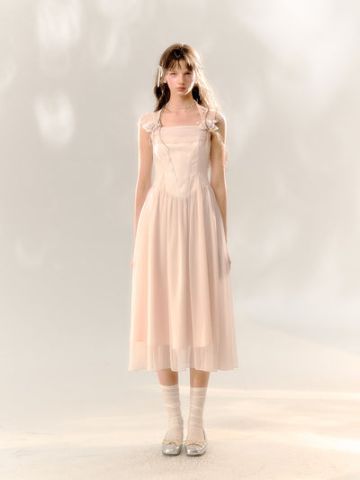 Light Pink Sleeveless Suspender Dress SUN0074