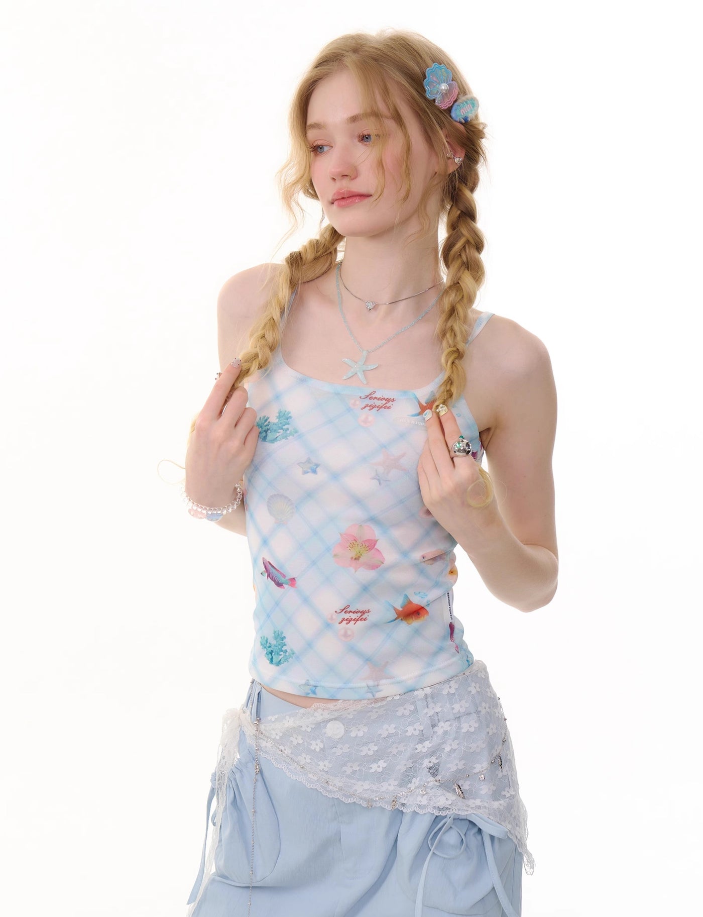 Retro Design Plaid Shell Print Camisole ZIZ0280