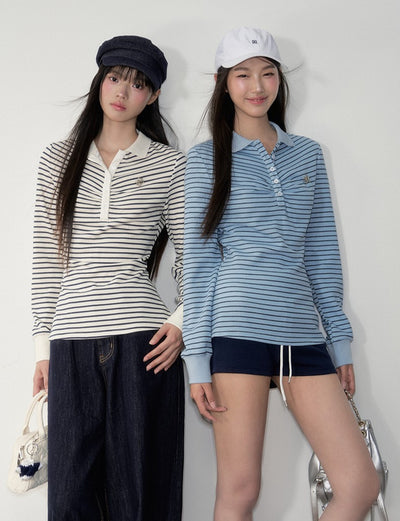 Striped Polo Long-sleeved T-shirt SOO0028