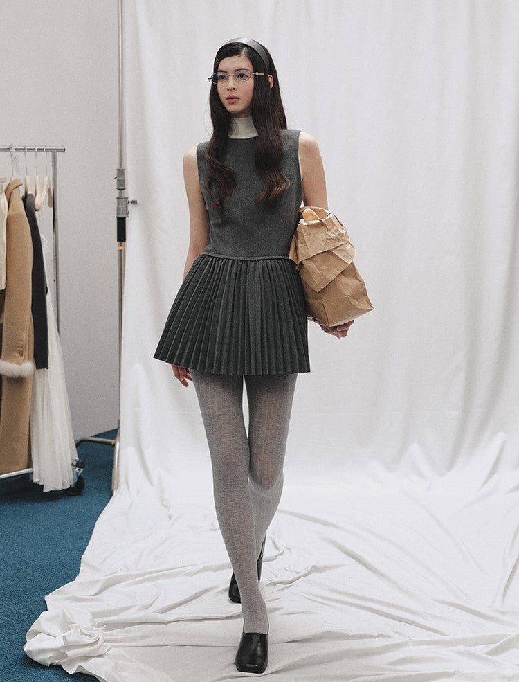 Layered Round Neck Pleated Vest Dress LAL0250