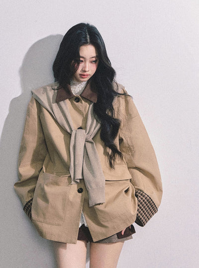 British Style Polo Collar Plaid Jacket DIA0656