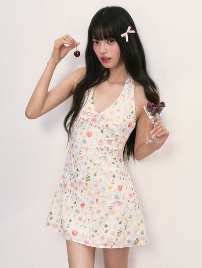 Sleeveless Halter Neck Floral Dress WEE0005