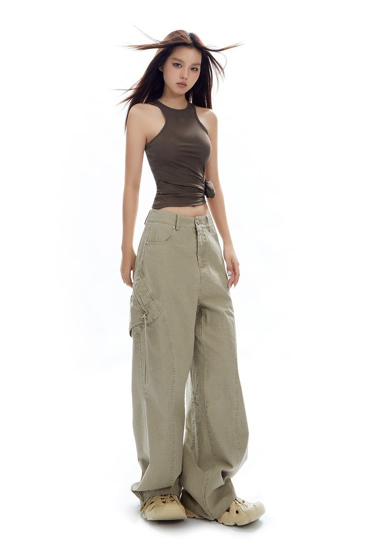 Street Straight Zipper Plaid Loose Casual Wide-leg Pants APE0323