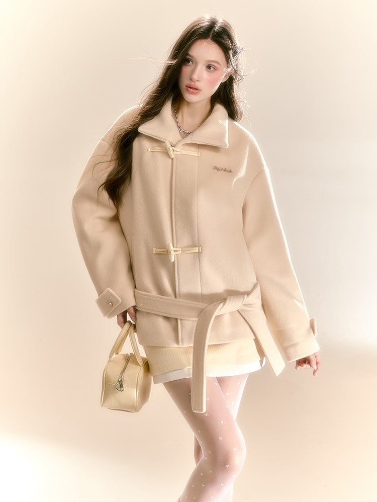 High-grade Quilted Thick Yellow Horn Button Woolen Coat QDQ0086