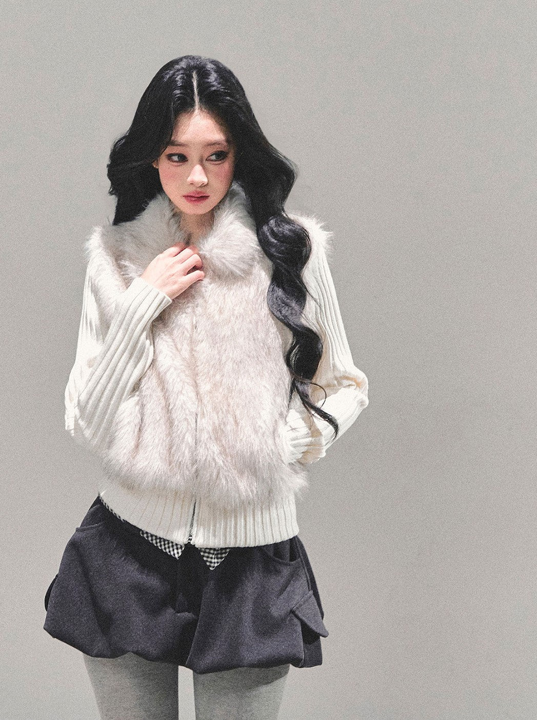 Faux Two-Piece Fur Knit Cardigan DIA0693